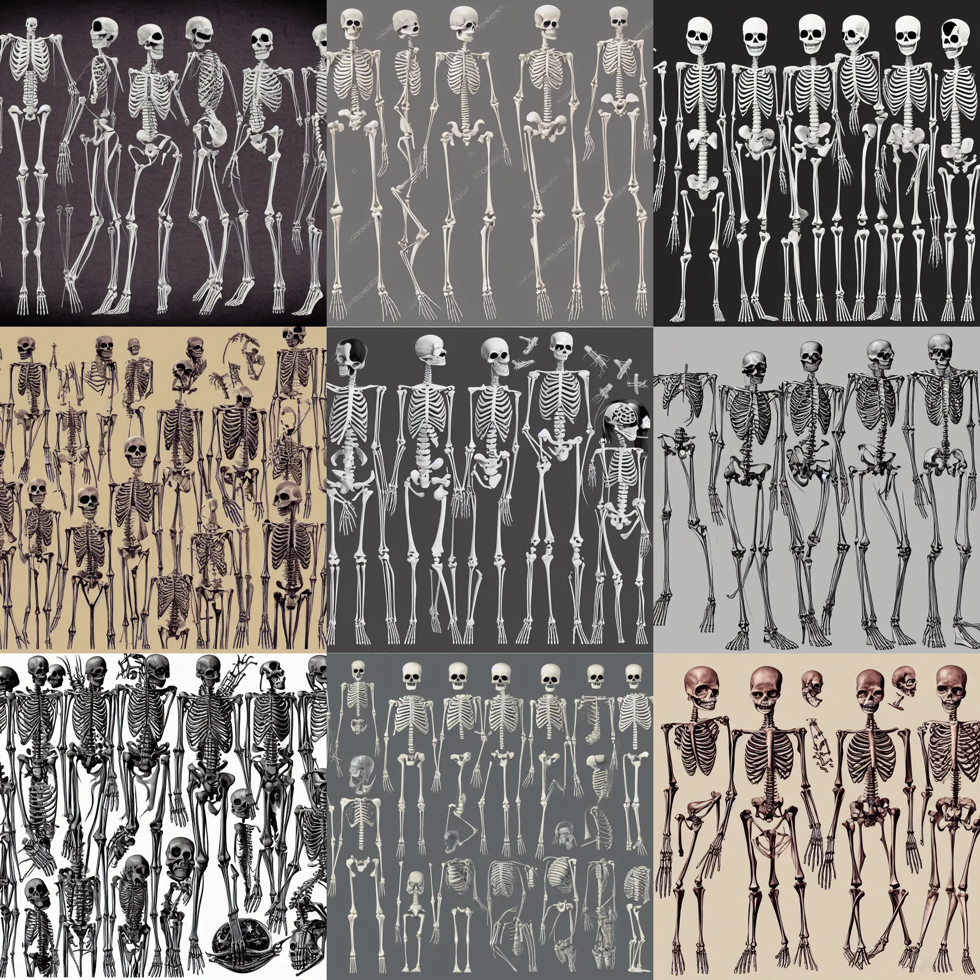 Prompt: medical illustration of skeletal structure of aliens
