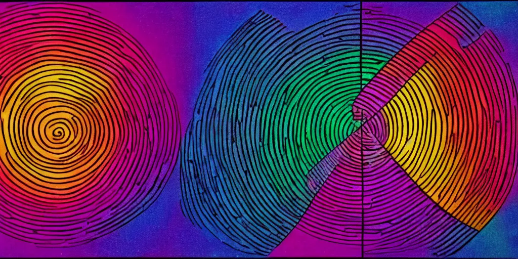 Image similar to musical notes, a curvy staff of musical notation in the style of Pink Floyd Dark Side of the Moon