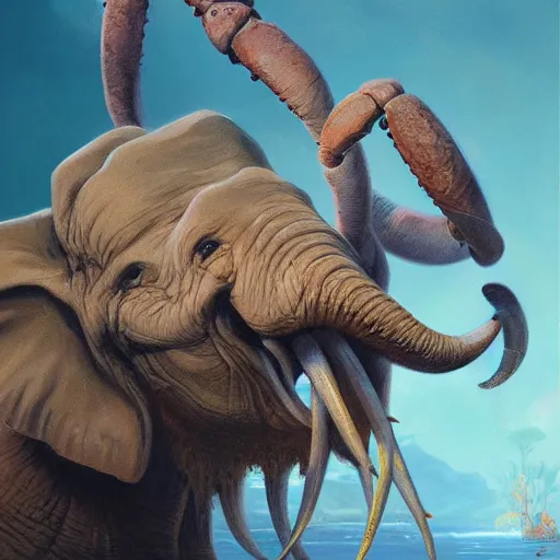 Prompt: elephant - crab creature, oil painting by justin gerard