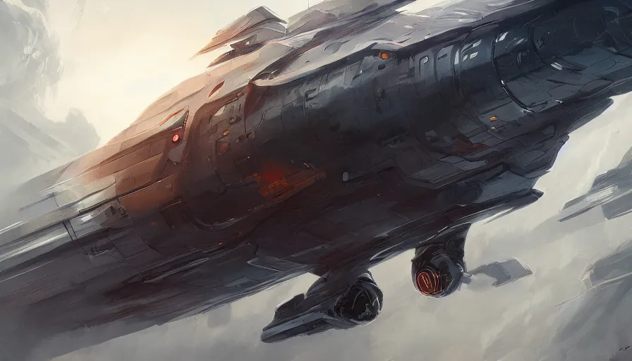 Image similar to visual storytelling, concept art of spaceship by jama jurabaev, extremely detailed, trending on artstation, high quality, brush stroke