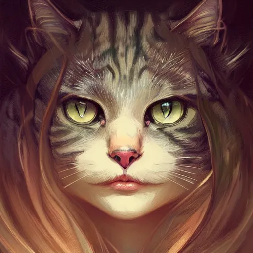 Prompt: Portrait of cat in forest, D&D, dark fantasy, intricate, elegant, highly detailed, digital painting, artstation, concept art, smooth, sharp focus, illustration, art by artgerm and greg rutkowski and alphonse mucha