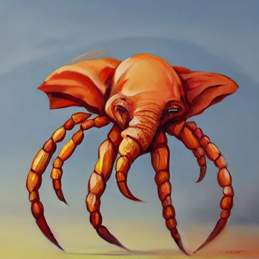 Prompt: elephant - crab creature, oil painting, deviantart