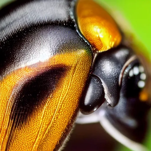 Prompt: closeup of a wasp's head, nature, macro, detailed, lighting