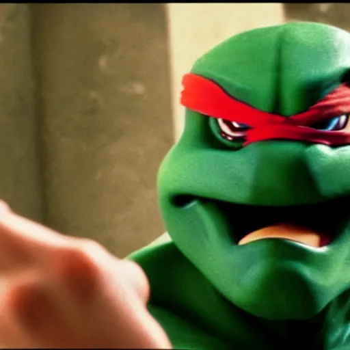 Image similar to film still of michelangelo ( tmnt ) failing his drivers test