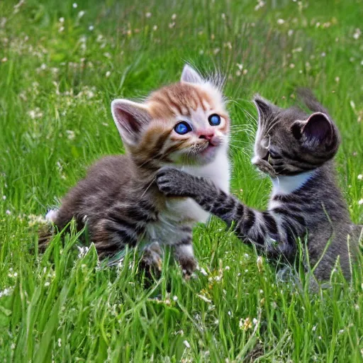 Prompt: kittens playing in a meadow