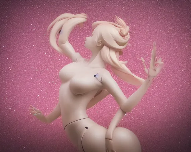 Image similar to James Jean isolated romantic girl vinyl figure, figure photography, dynamic pose, holographic undertones, glitter accents on figure, anime stylized, accurate fictional proportions, high delicate details, ethereal lighting - H 640