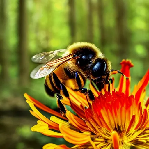 a bee trying to reach a flower in a forest on fire, | Stable Diffusion ...