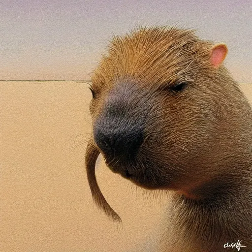 Image similar to Capybara drinking mate, cute, photorealistic art, album cover