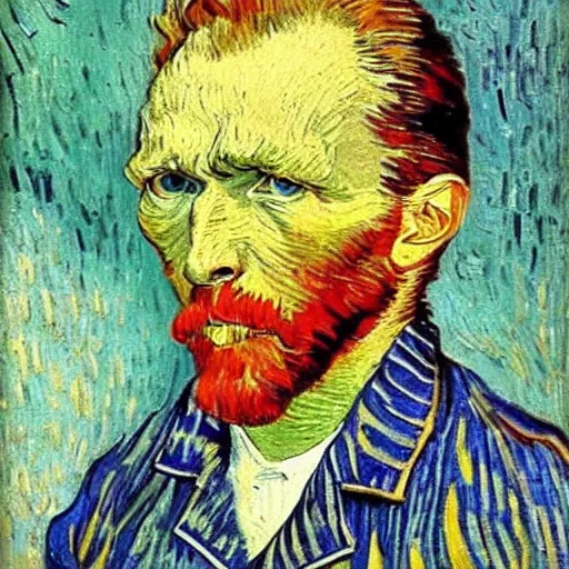 Image similar to self portrait of van gogh, had he lived in the near future, oil painting,