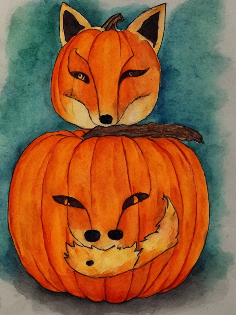 Prompt: autumn fox pumpkin watercolor by arti chauhan trending on artstation