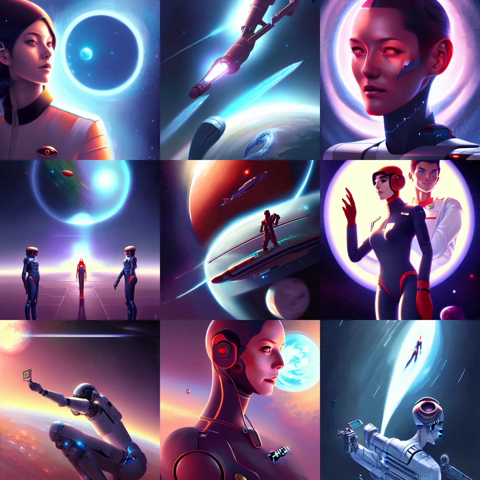 Prompt: beautiful digital painting of fully automated luxury space communism, by charlie bowater, ross tran, artgerm, makoto shinkai,