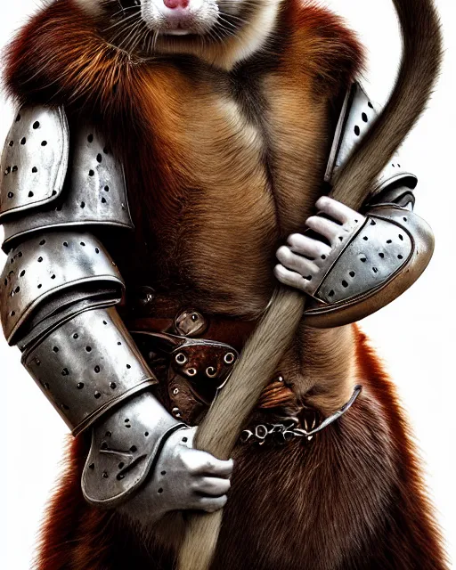Prompt: ferret love warrior, furry, fantasy, viking, high detailed, hearts, photography, cloudy, lightweight leather armour, scandinavia, plain, detailed face, look into the distance, serious face, full body, in full growth, professional photographer, masterpiece, 5 0 mm, extremely detailed, digital art, middle ages, minimalism 8 k