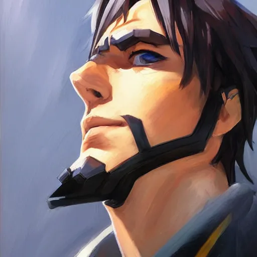 Image similar to greg manchess portrait painting of kirito as overwatch character, medium shot, asymmetrical, profile picture, organic painting, sunny day, matte painting, bold shapes, hard edges, street art, trending on artstation, by huang guangjian and gil elvgren and sachin teng