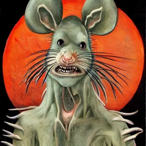 Image similar to a rat monster, horrifying, creepy, nightmare fuel, nightmarish, terrifying,