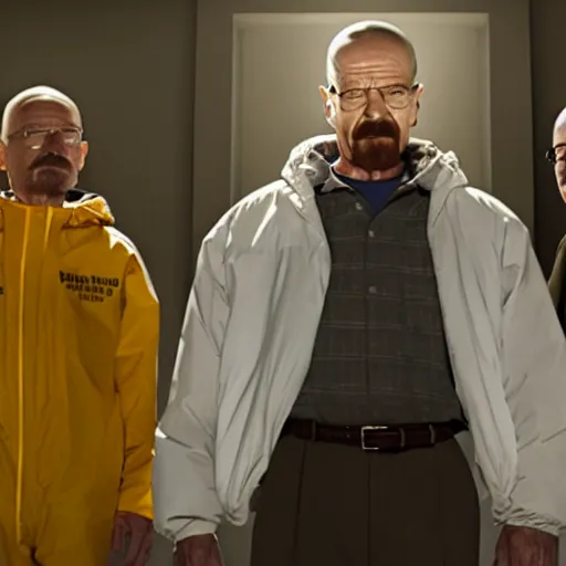 Prompt: a film still of walter white standing with his parents breaking bad, walter white's mother and father next to him in breaking bad, realistic, hyperrealistic, ultra realistic, real, real world, highly detailed, very detailed, extremely detailed, intricate details, 8 k resolution, hd quality, film still
