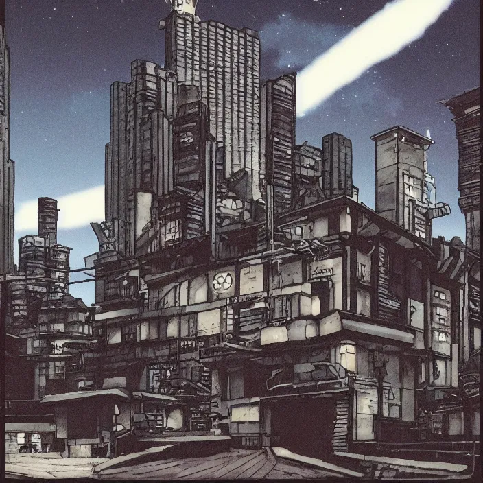 Image similar to a building in a serene landscape, cowboy bebop