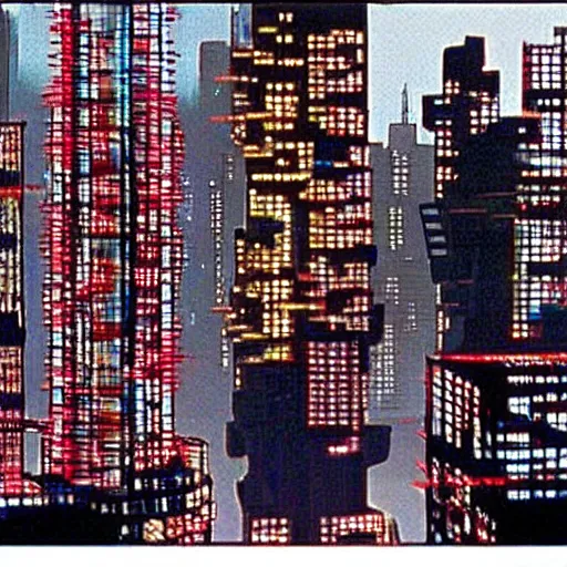 Image similar to Cyberpunk city in American Psycho (1999)