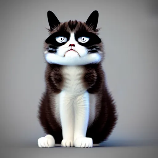 Prompt: cute chthonic fluffy grumpy cat, vray render, 50mm lens, bottom angle