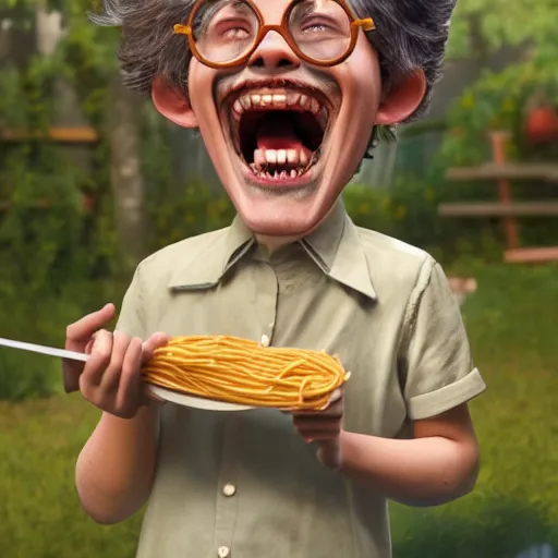 Image similar to a mad scientist in a back yard laughing happily at the spaghetti bowls which are falling from the sky , made by Stanley Artgerm Lau, WLOP, Rossdraws, ArtStation, CGSociety, concept art, cgsociety, octane render, trending on artstation, artstationHD, artstationHQ, unreal engine, 4k, 8k,