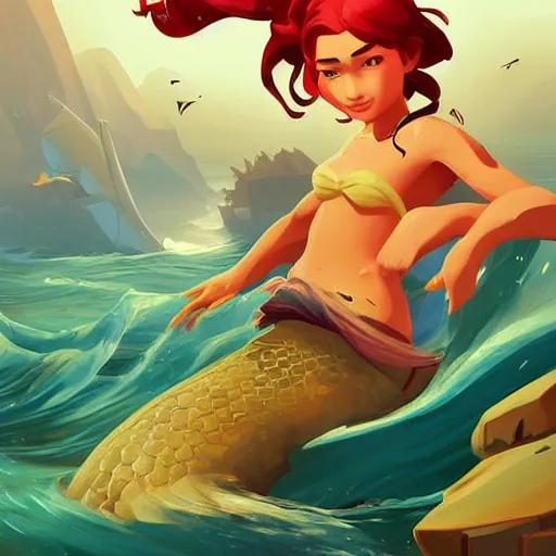 Image similar to painting mermaid treasure on sea of thieves game avatar hero smooth face median photoshop filter cutout vector, behance hd by jesper ejsing, by rhads, makoto shinkai and lois van baarle, ilya kuvshinov, rossdraws global illumination