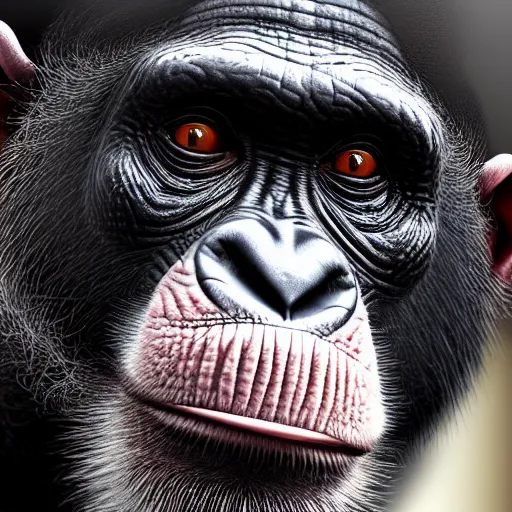 cursed hyper realistic monkey staring side eye