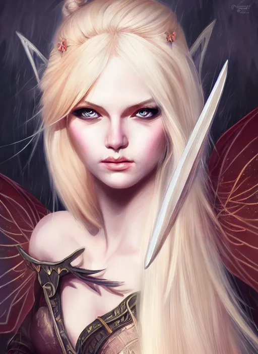 Image similar to blonde combat fairy venizian era, dark fantasy, extremely detailed, sharp focus, portrait, smooth, digital illustration, by rossdraws, frank franzzeta