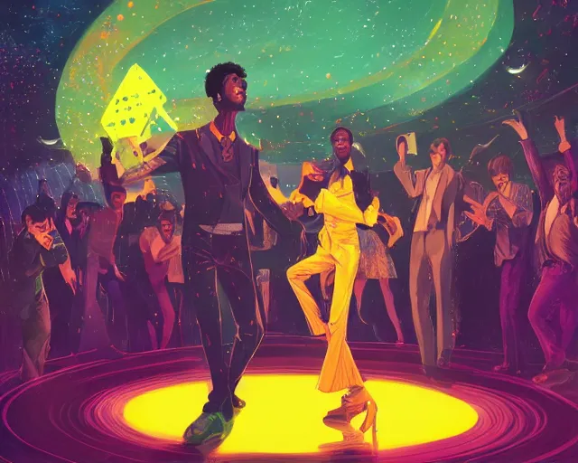 Image similar to a grime tale of the night fever, disco club of the occult, digital painting, artstation, ristan eaton, victo ngai, artgerm, rhads, ross draws, anime styled, hd, 4 k