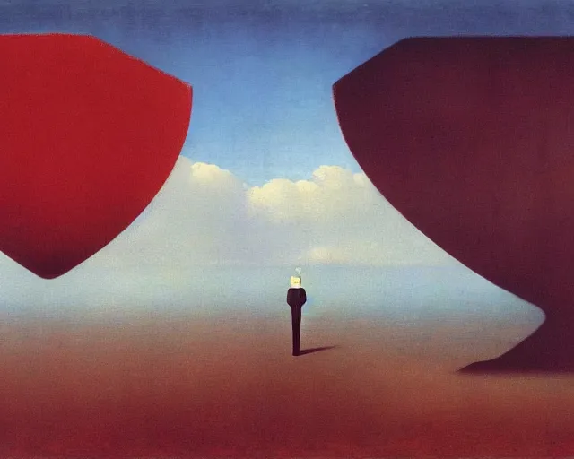 Image similar to change by rene magritte and beksinski, hybrid stylistic creation