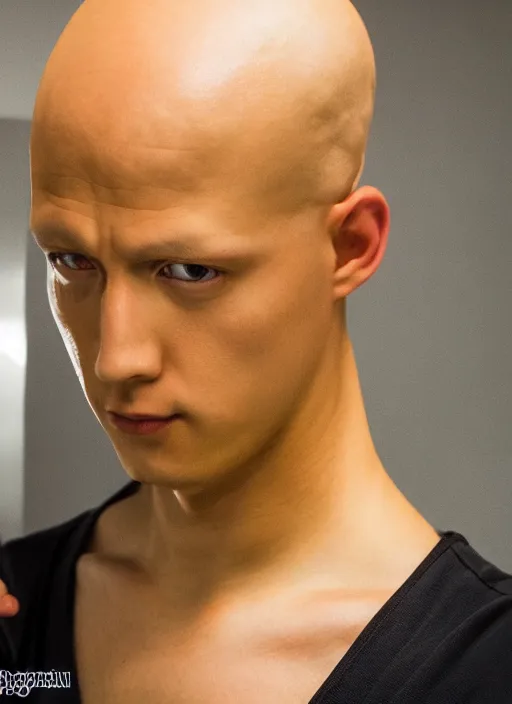 Image similar to A full portrait photo of real-life saitama one punch man, f/22, 35mm, 2700K, lighting, perfect faces, award winning photography.