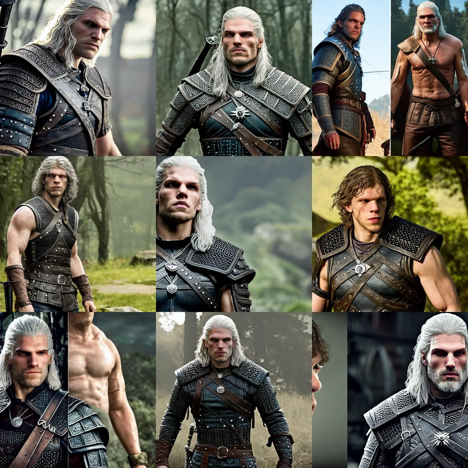 Prompt: series still of jesse eisenberg as muscular!! geralt of rivia!!!! in the witcher ( 2 0 2 2 )