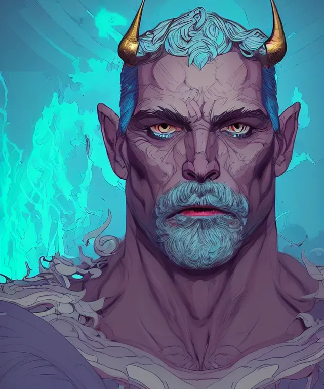 Image similar to a portrait of a half zeus half devil, fantasy, elegant, digital painting, artstation, concept art, matte, sharp focus, illustration, art by josan gonzalez