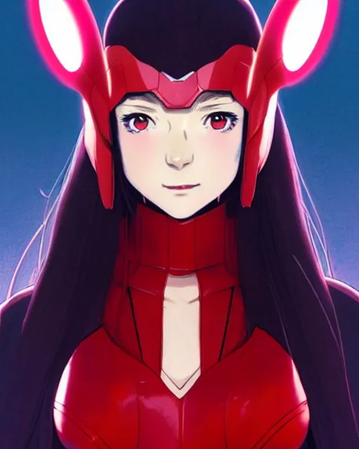 Image similar to Anime as Scarlet Witch || cute-fine-face, pretty face, realistic shaded Perfect face, fine details. Anime. realistic shaded lighting poster by Ilya Kuvshinov katsuhiro otomo ghost-in-the-shell, magali villeneuve, artgerm, Jeremy Lipkin and Michael Garmash and Rob Rey as Scarlet Witch in New York cute smile