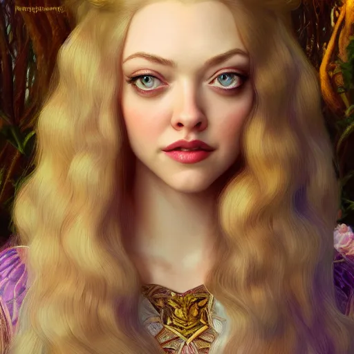 Image similar to beautiful young amanda seyfried as the rapunzel princess, closeup, d & d, fantasy, intricate, elegant, highly detailed, digital painting, artstation, concept art, matte, sharp focus, illustration, art by artgerm and greg rutkowski and alphonse mucha