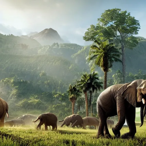 Prompt: mammoth elephant in jurassic world evolution game