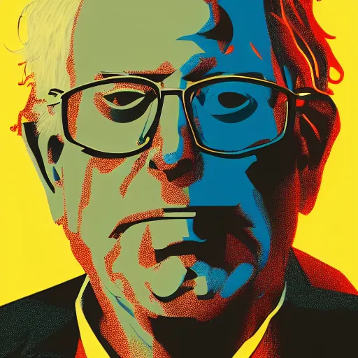 Image similar to cyberpunk bernie sanders as the leader of a futuristic communist nation, cybernetics, sharp lines, digital, artstation, colored in