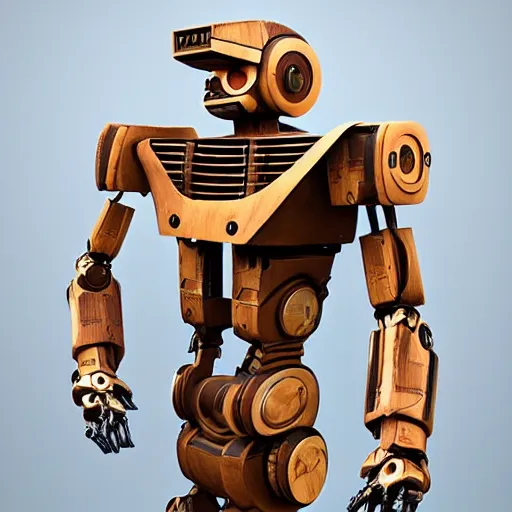 Prompt: sculpture wooden robot cyberpunk roman esteatic artstation