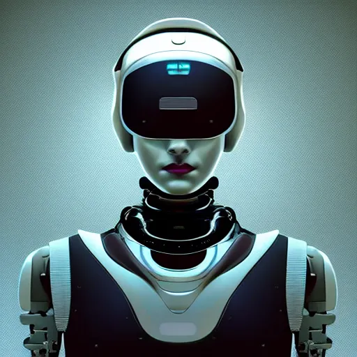 Image similar to a portrait of futuristic robot posed in front of a flat background, digital art in the style of greg rutkowksi trending on artstation