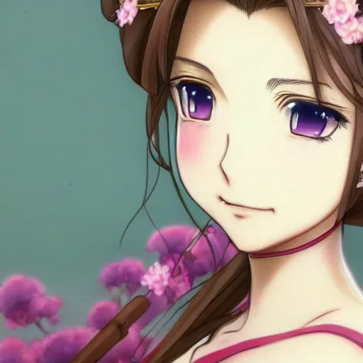 Image similar to portrait of aerith gainsborough, anime fantasy illustration by tomoyuki yamasaki, kyoto studio, madhouse, ufotable, trending on artstation