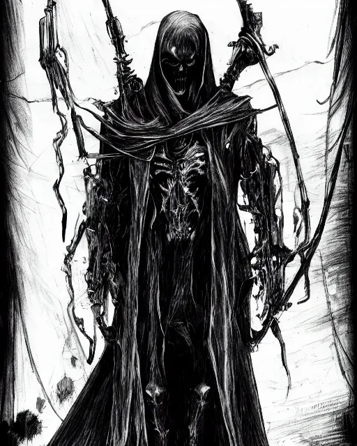 Image similar to the grim reaper, monochrome, dramatic, deviantart, by tsutomu nihei