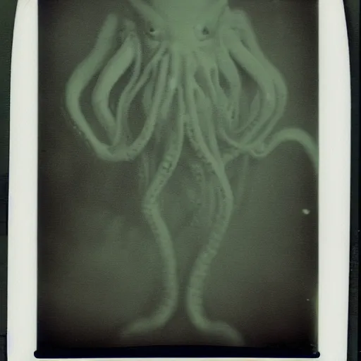 Image similar to Polaroid photo of a Cthulhu in a public pool at night