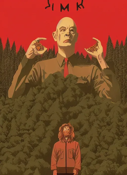 Prompt: Twin Peaks movie poster artwork by Michael Whelan and Tomer Hanuka, Rendering of moloch, from a scene from Twin Peaks, clean, full of detail, Matte painting, trending on artstation and unreal engine