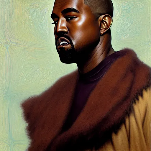 Image similar to a portrait of Kanye West, laughing at his own mirror reflection, detailed, digital painting, artstation, concept art, donato giancola, Dante Gabriel Rossetti, alphonse mucha, Joseph Christian Leyendecker, WLOP, Boris Vallejo, Annie Leibovitz and Steve McCurry, David Lazar, Jimmy Nelsson, Breathtaking, 8k resolution, extremely detailed, beautiful, artistic, hyperrealistic, octane render