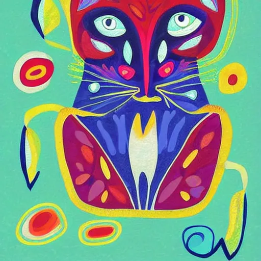 Prompt: beautiful cat illustration by laurel burch