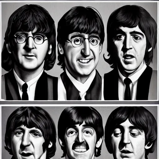 Prompt: the beatles except they're all mr. blobby hyperrealism photo - realistic by james gurney artstation 8 k