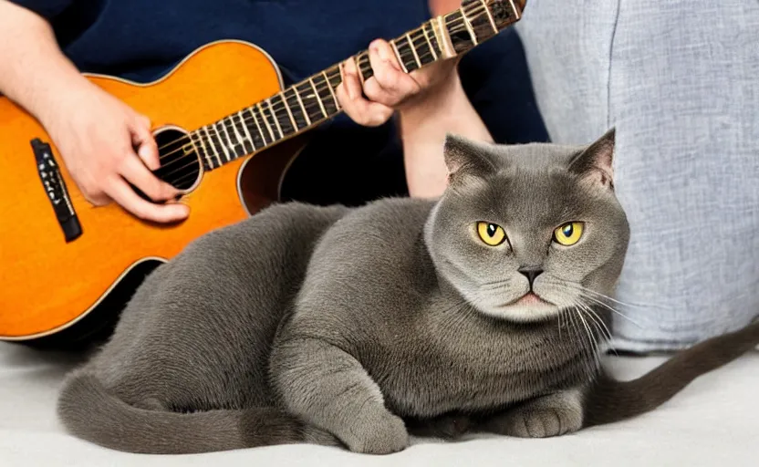 Prompt: british shorthair cat playing the guitar: