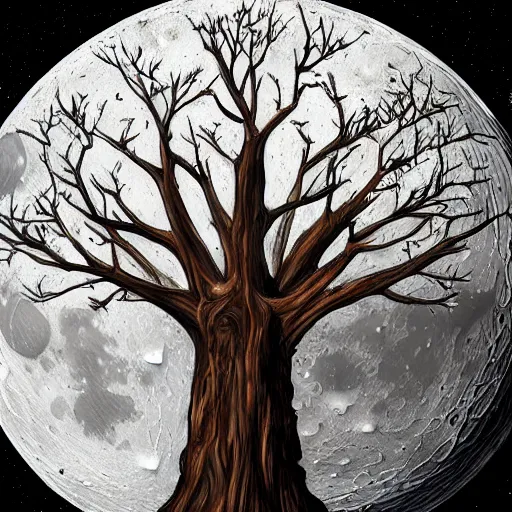 Image similar to giant tree of life on the moon, artstation, detailed, digital art