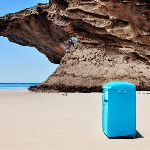 Image similar to refrigerator made of blue sand on the beach