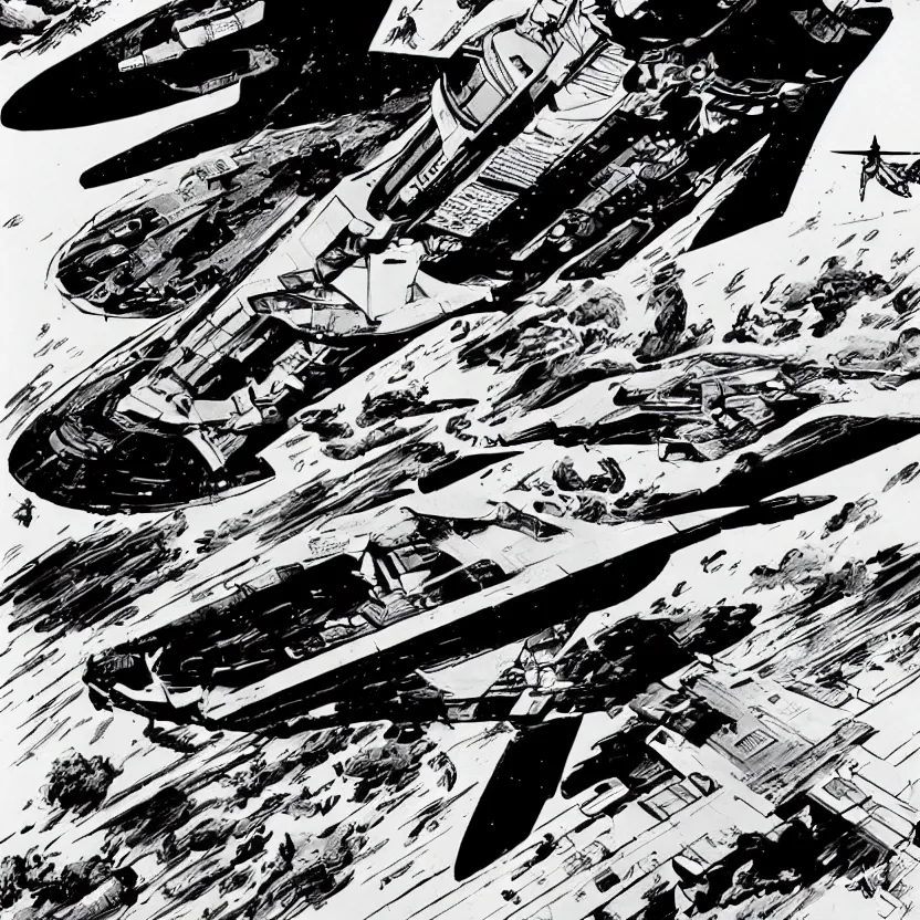 Image similar to stealth starship bombing a capital starship. explosions, action shot. pulp sci - fi art. high contrast.