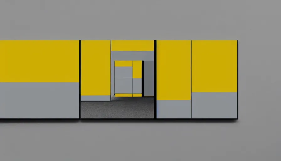 Image similar to minimalist architecture ad in the style of Bauhaus and John Baldessari, grayscale and yellow.