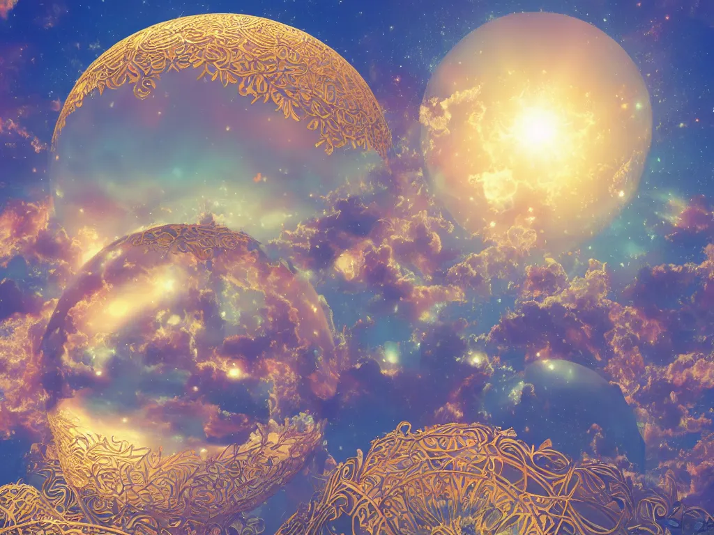 Image similar to 3 d render, sunlight study, the universe is a spheroid region 7 0 5 meters in diameter, art nouveau, by hans zatzka and ( ( ( ( ( lisa frank ) ) ) ) ), 8 k, sharp focus, octane render